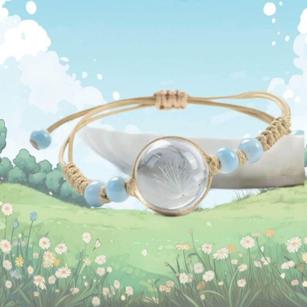 Make a WISH Blue Beads Macrame Bracelet Dandelion Inside Clear Ball
